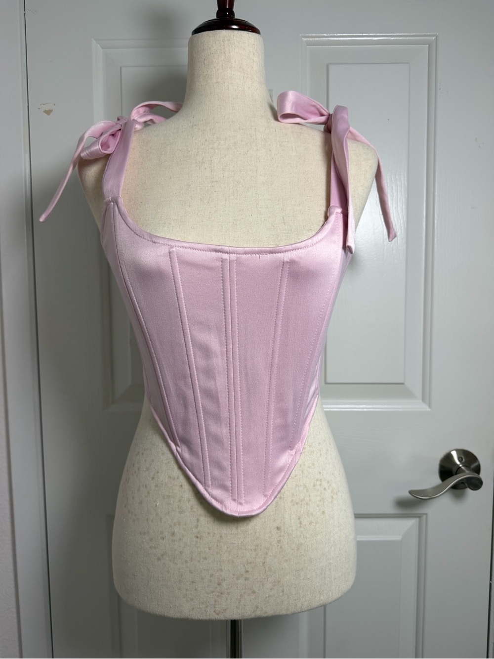 Forever 21 Light Pink Satin Tie-Shoulder Corset Top